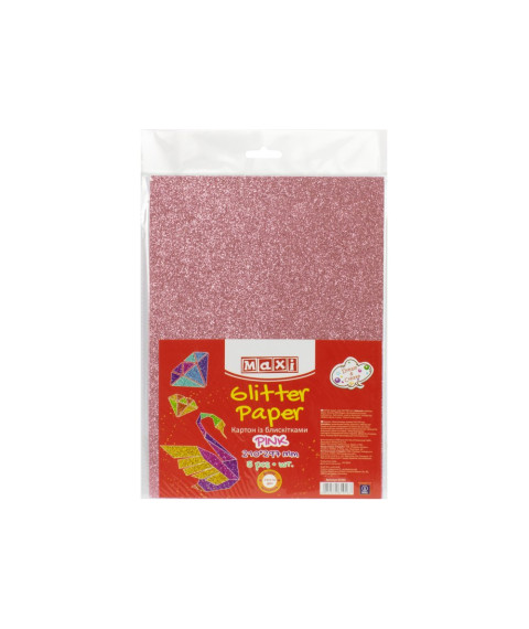 Carton cu sclipici 290gr/m2 A4, 5 buc, Roz